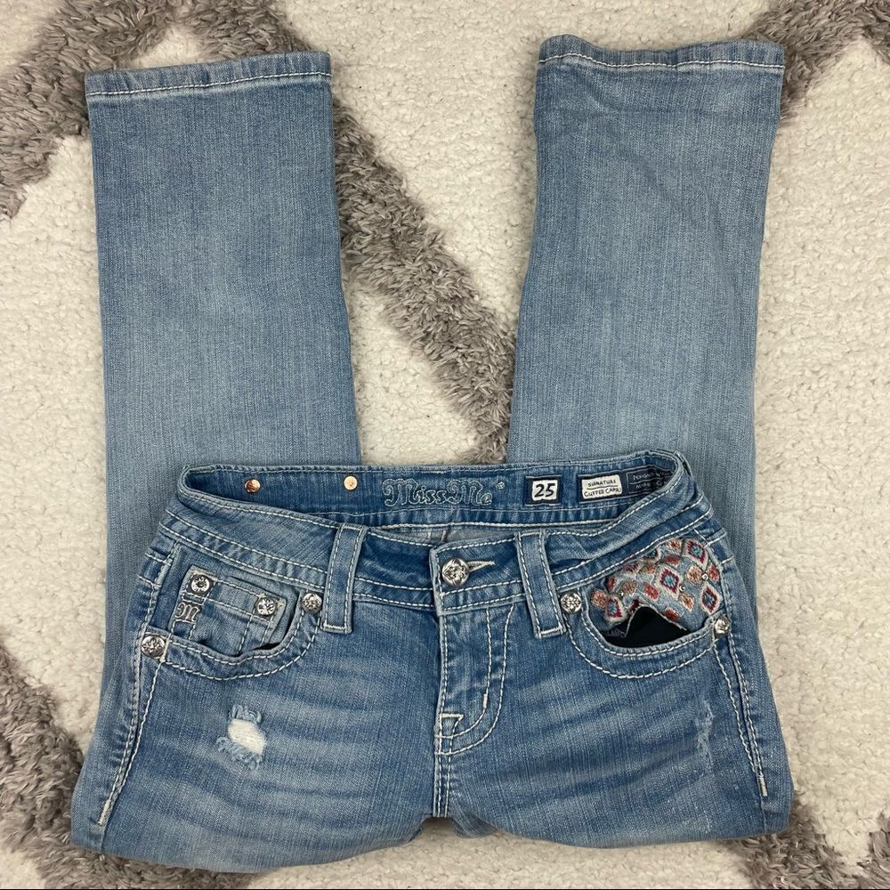 Womens Miss Me Cuffed Capri
